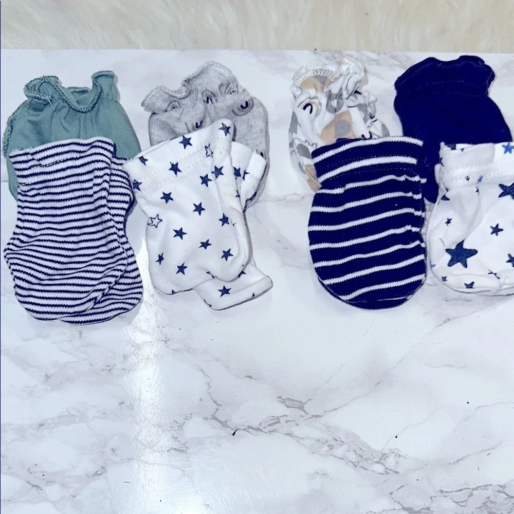 Assorted Baby Mittens Set - Green, Gray, Navy, and White